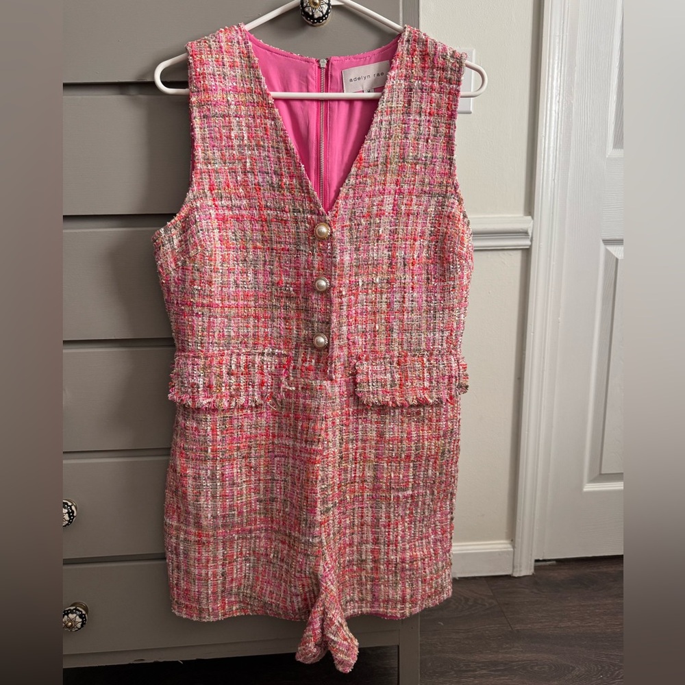 Pink Tweed Sleeveless Romper
